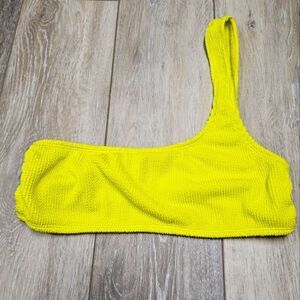 Good American Always Fits Bikini Top Lime Yellow One Shoulder Women's L XL 3/4